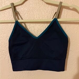 knix Navy Bralette with Teal Trim and Tan Straps